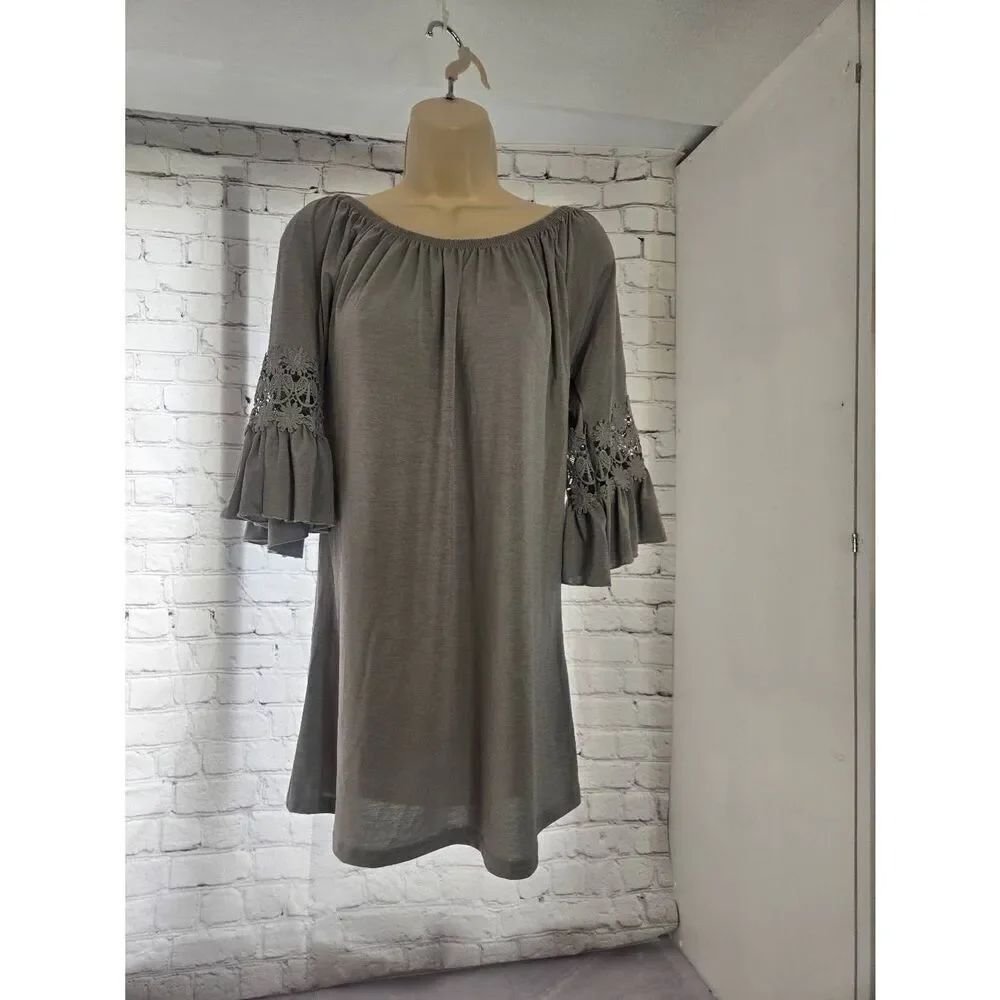 WinWin Womens Size S/M Grey Ruffle Sleeve Tunic